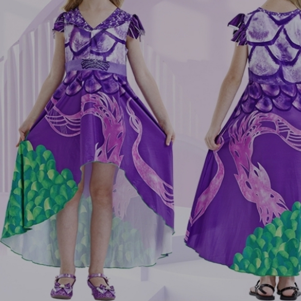MAL Descendants hi-low dress gown Halloween COSTUME 9 10 12 14 16 - Picture 8 of 12